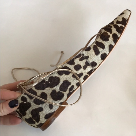 Kate Spade Genie Calf Hair Lace Up Flats in Blush Napa/Leopard Print - Picture 5 of 7